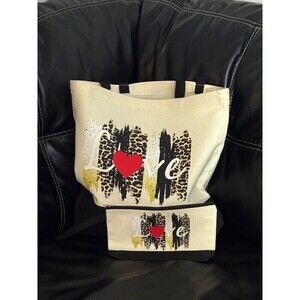 Canvas Tote Bag with Zipper Cosmetic Bag